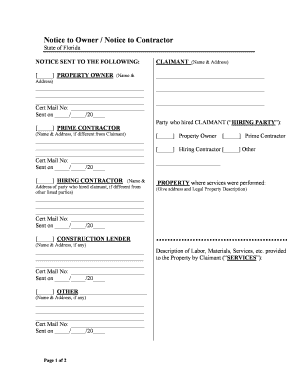 Florida Notice to Owner / Notice to Contractor