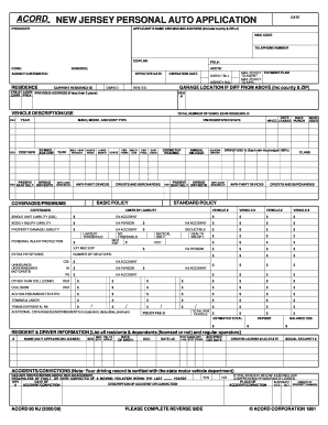 New Jersey Personal Auto Application