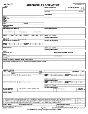 Automobile Loss Notice Form