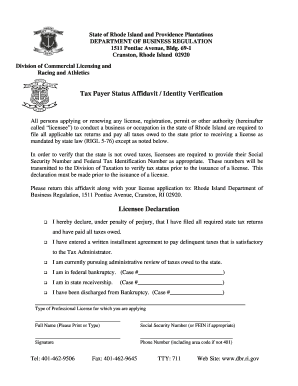 Rhode Island Tax Payer Status Affidavit