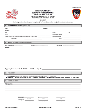 Fire Alarm Inspection Inquiry Form