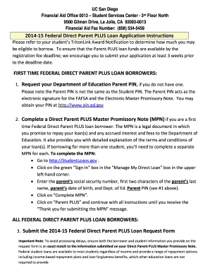 2014-15 Federal Direct Parent PLUS Loan Request Form