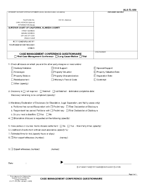 California Case Management Conference Questionnaire