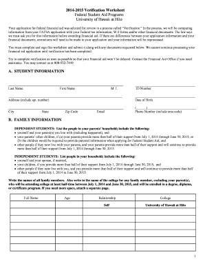 2014-2015 Verification Worksheet