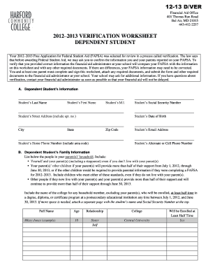 2012–2013 Verification Worksheet