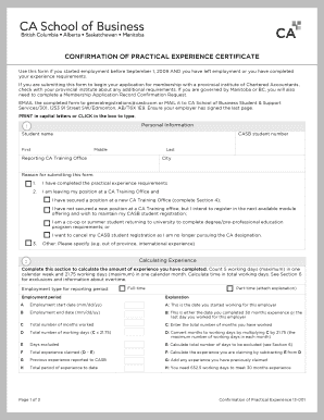 Confirmation of Practical Experience Certificate