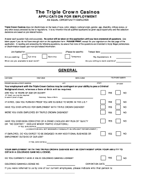 Triple Crown Casinos Employment Application