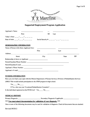 Supported Employment Program Application