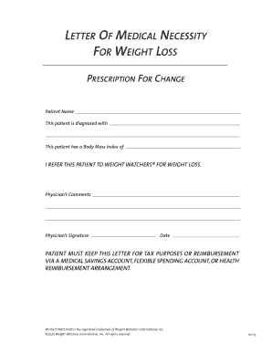 Letter of Medical Necessity for Weight Loss