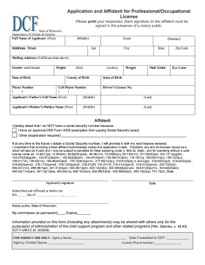 Application and Affidavit for Professional License