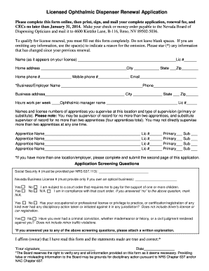 Nevada Ophthalmic Dispenser License Renewal Application