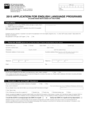 QUT International College English Language Program Application