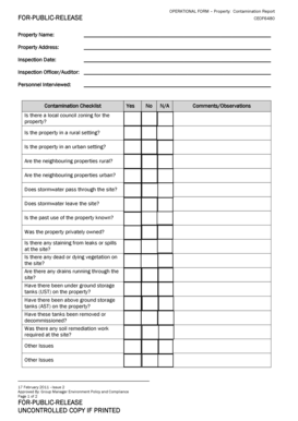 Property Contamination Report Form