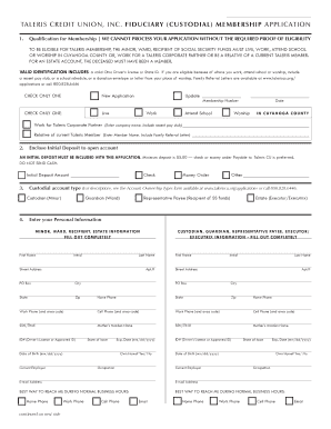 Taleris Credit Union Custodial Membership Application