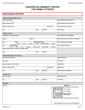 California Confidential Morbidity Report for Animal Patients