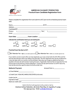 American Culinary Federation Practical Exam Registration Form