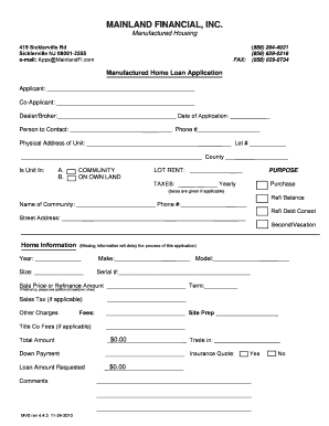 Manufactured Home Loan Application