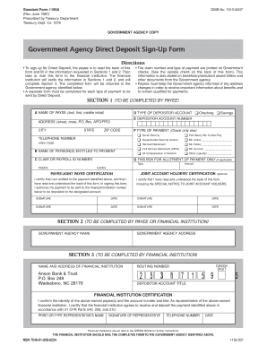 US Federal Government Agency Direct Deposit Sign-Up Form