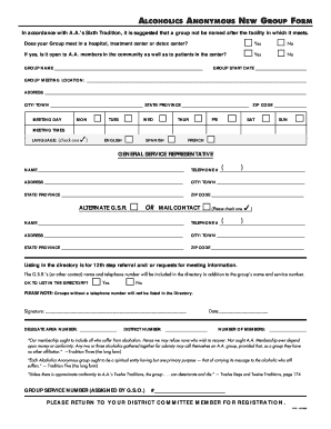 Alcoholics Anonymous New Group Form