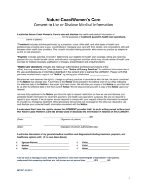 Nature Coast Women’s Care Medical Information Consent