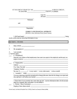 Florida Family Law Financial Affidavit