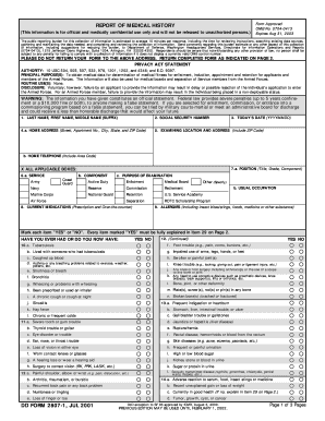 US Military Medical History Form