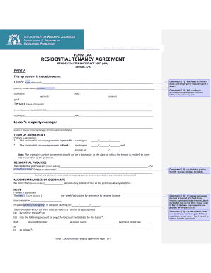 Residential Tenancy Agreement Form 1AA