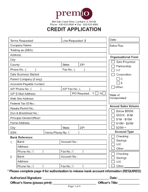 CREDIT APPLICATION - Premio, Inc.