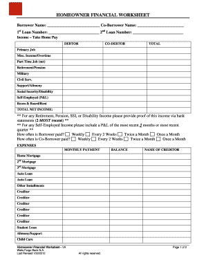 Homeowner Financial Worksheet