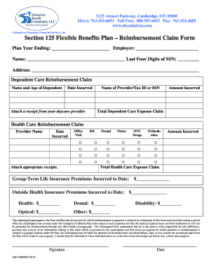Section 125 Flexible Benefits Plan Reimbursement Claim Form