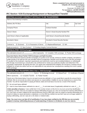 Integrity Life Insurance 1035 Exchange Form