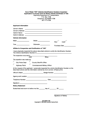 Wyoming Out of State VIN Inspection Application