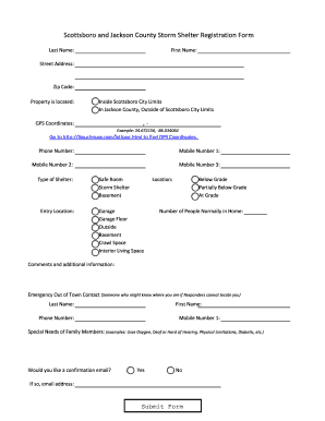 Scottsboro Storm Shelter Registration Form