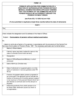 Form 1-A for Commutation of Pension