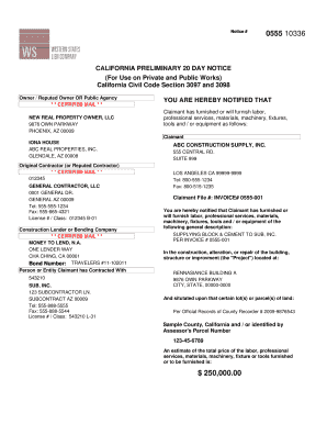 California Preliminary 20 Day Notice