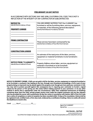 California Preliminary 20-Day Notice