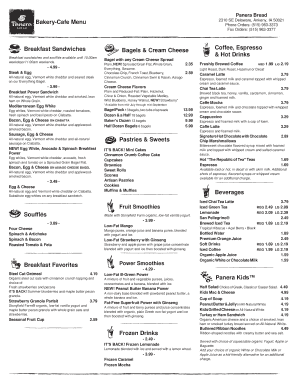 Panera Bread Fax Menu Order Form