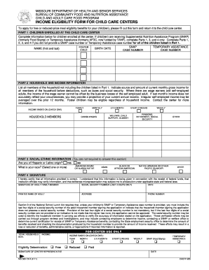 Missouri Child Care Center Income Eligibility Form
