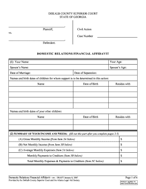Domestic Relations Financial Affidavit