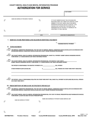 County Mental Health Service Authorization Form