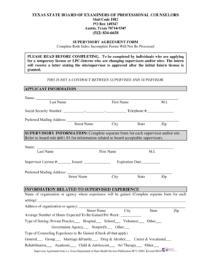 Texas Supervisory Agreement Form