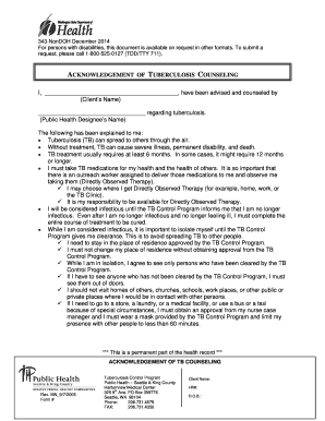 Acknowledgement of Tuberculosis Counseling