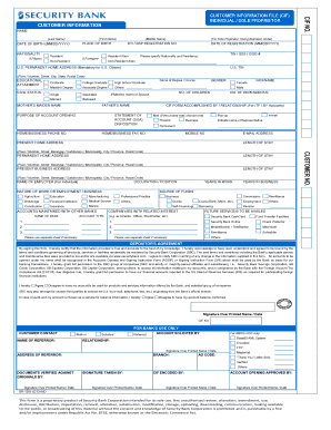 Security Bank Customer Information Form
