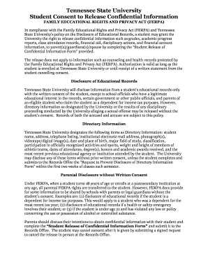 Tennessee State University Student Consent to Release Confidential Information