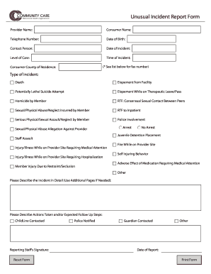 Unusual Incident Report Form