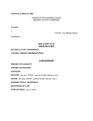 Civil Form 2 Discovery Plan