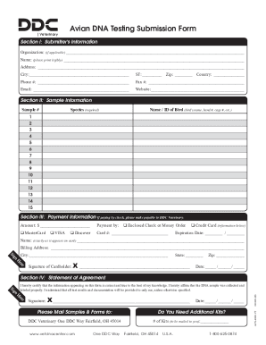 Avian DNA Testing Submission Form