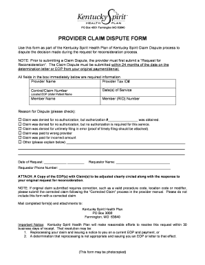 Provider Claim Dispute Form