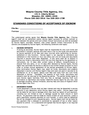 Standard Conditions of Acceptance of Escrow