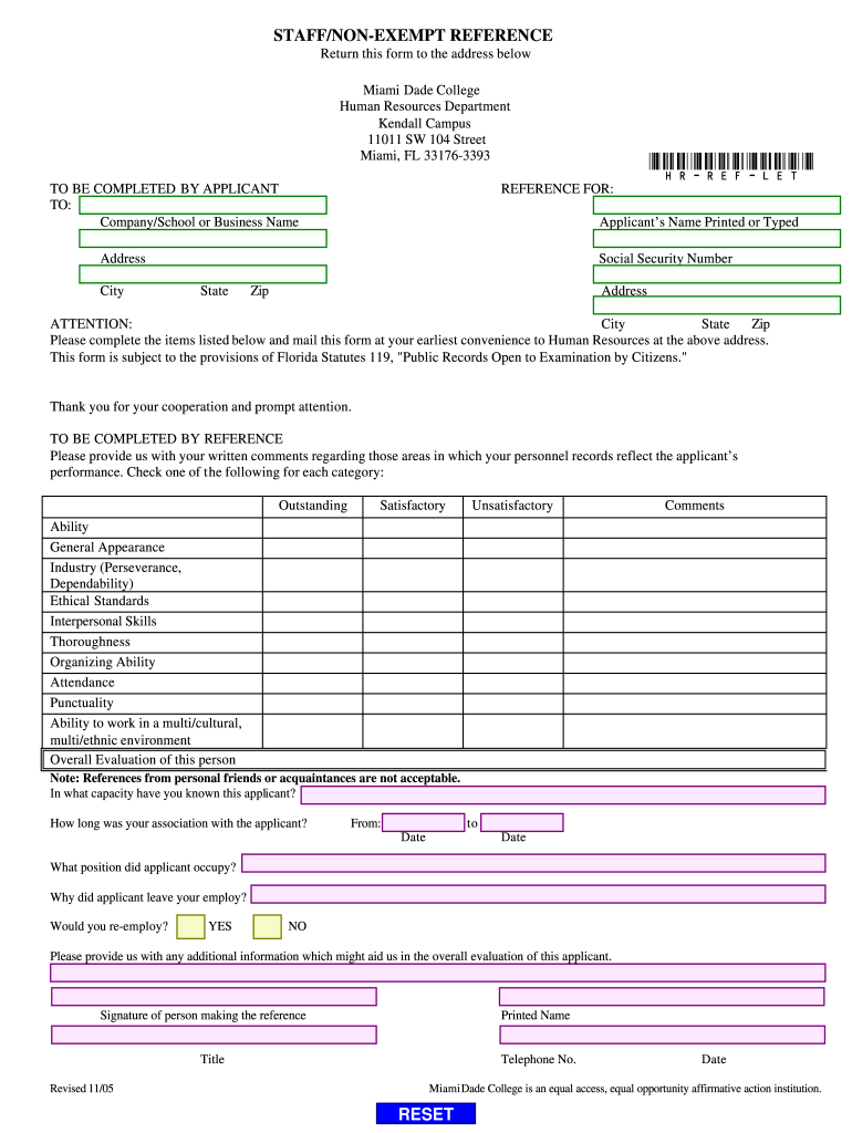 STAFF/NON-EXEMPT REFERENCE RESET - Miami Dade College - mdc Preview on Page 1